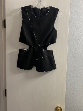 BCBGMaxAzria Black Top with White Floral Accents